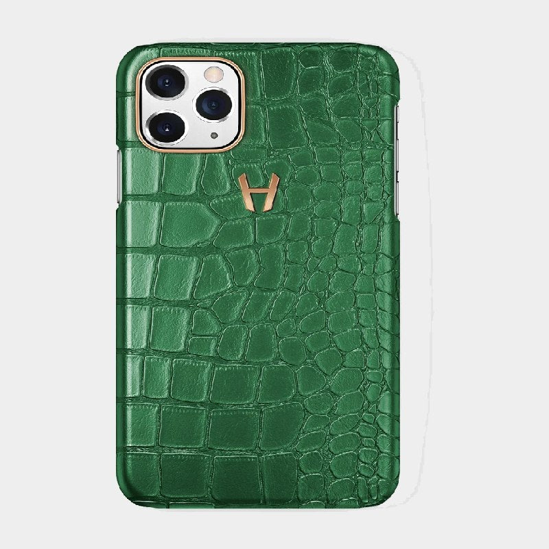 IPHONE 11 PRO ALLIGATOR CASE GREEN-ROSE GOLD - Zakaa Urban