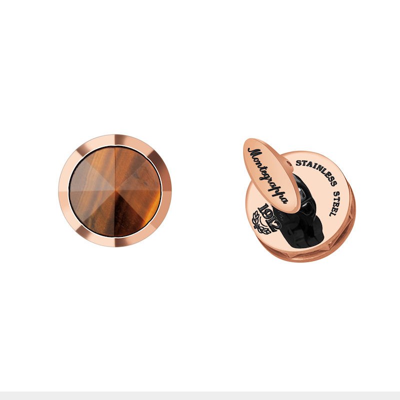 MONTEGRAPPA NEROUNO CUFFLINKS - ROSE GOLD WITH TIGER EYE INLAY - Zakaa Urban