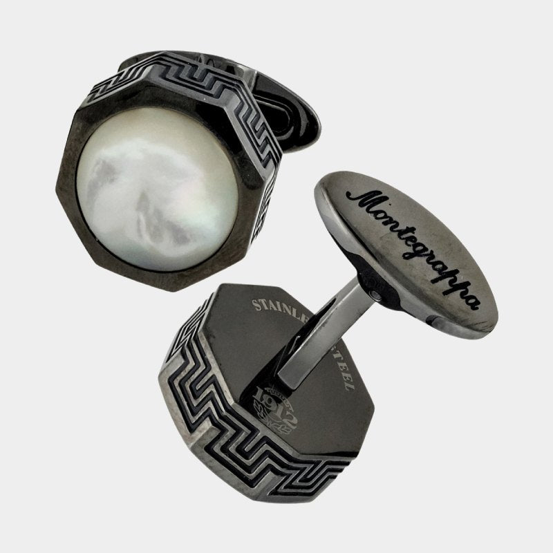 Montegrappa  Privilege Cufflinks - Gunmetal PVD - White MOP - Zakaa Urban