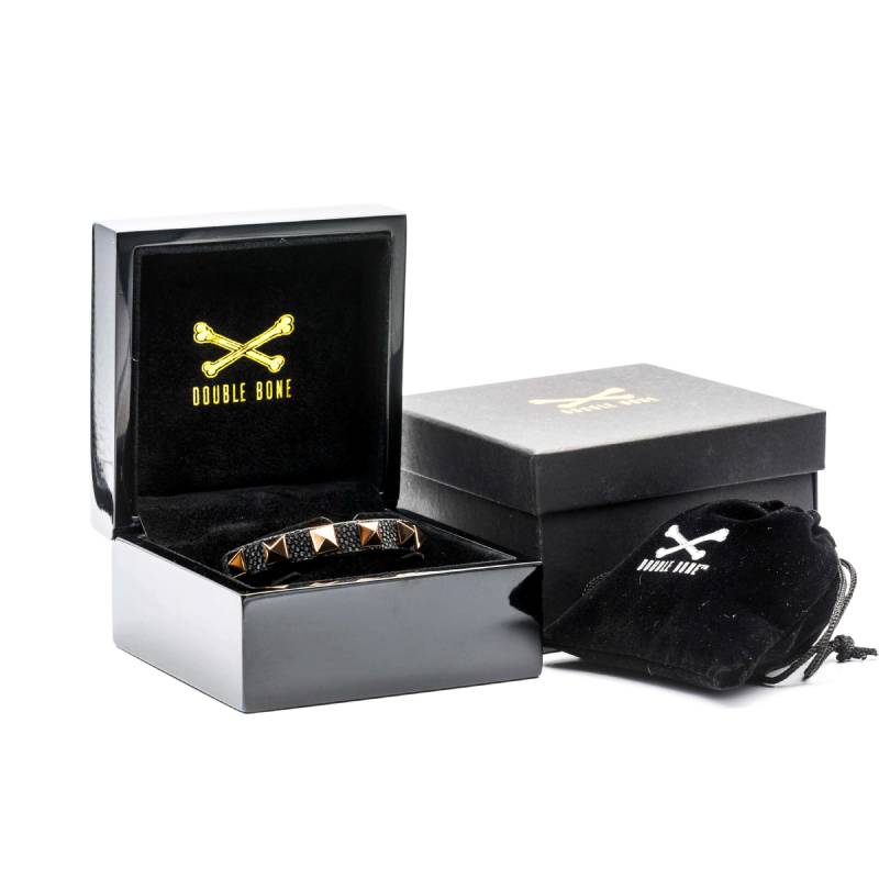 DOUBLE BONE BLACK STINGRAY BRACELET WITH SILVER STUDS (UNISEX) - Zakaa Urban