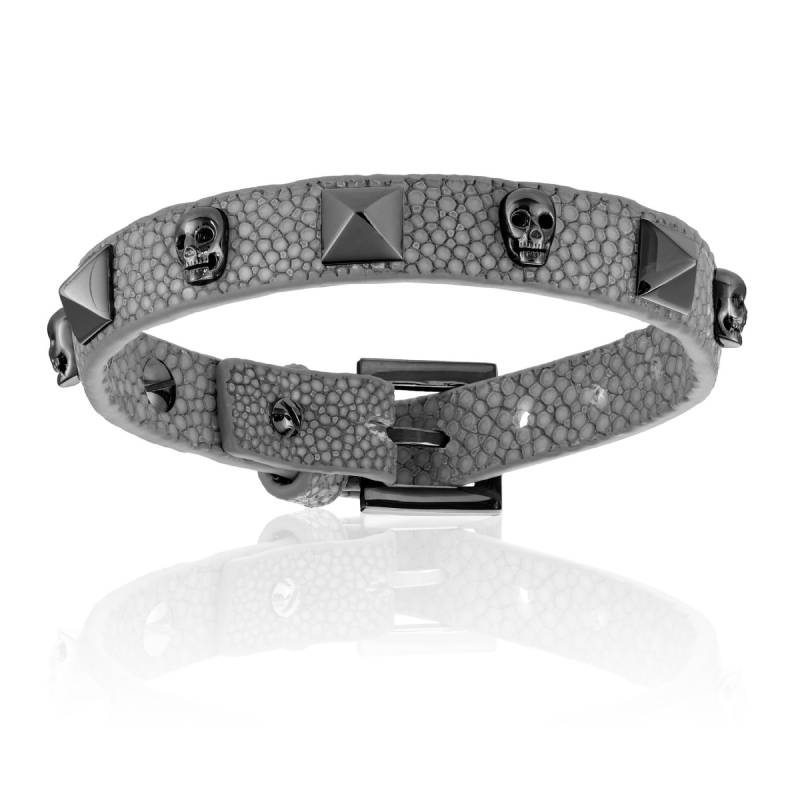 DOUBLE BONE BLACK STINGRAY BRACELET WITH SILVER STUDS (UNISEX) - Zakaa Urban